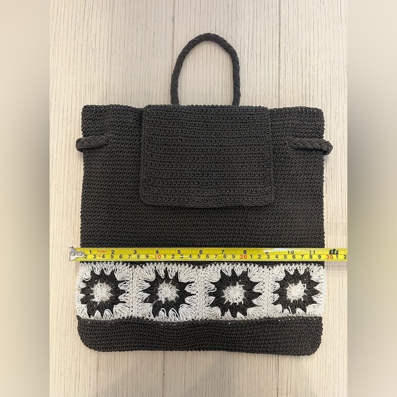 Dark Gray and Off White Crochet Backpack - Picture 1 of 9